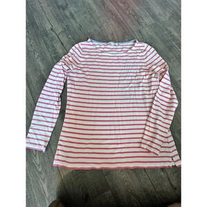 Boden White & Pink Long Sleeve Scoop Neck Striped Top Size Small 10